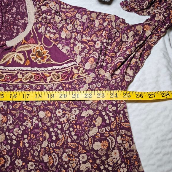 Vintage America Sadie Blouse Womens 2X Purple Floral Embroidered Tassel Boho - Picture 7 of 11